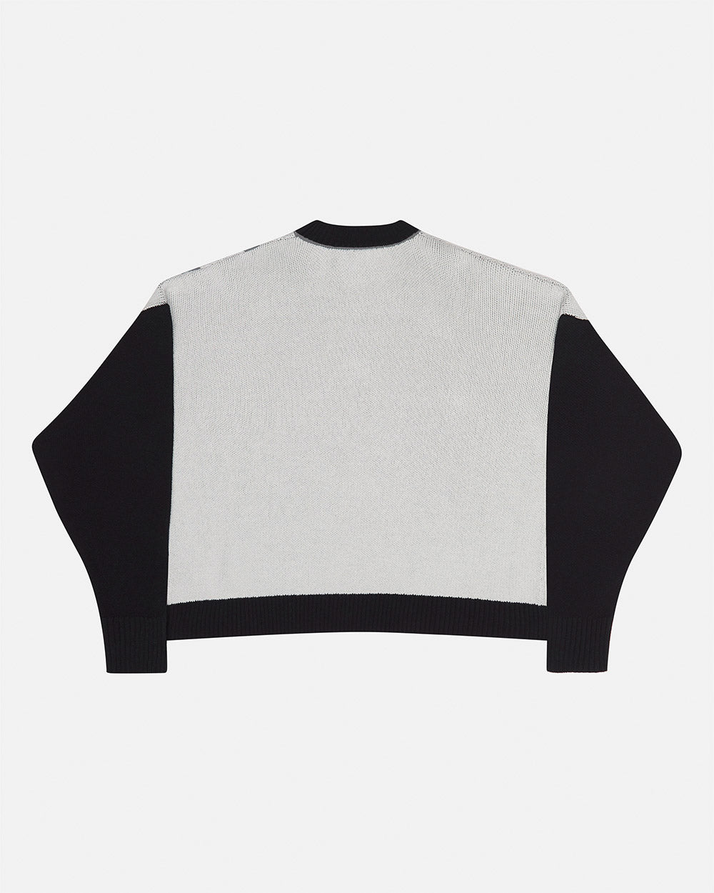 RAGE KNIT GREY - grey and black script knit sweater, back view - Cold Culture #packshot