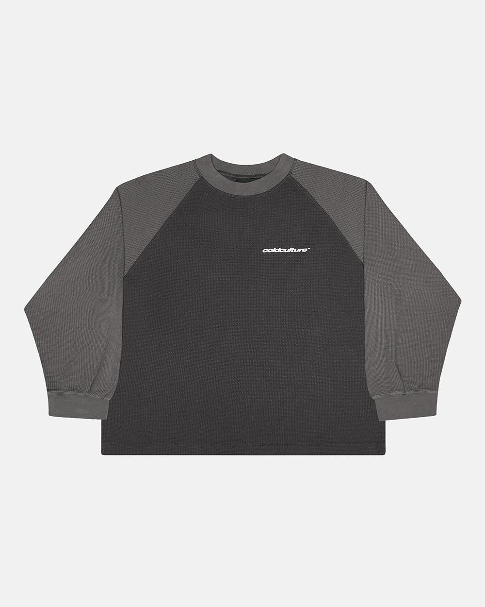 RANGLAN BICOLOR THERMAL LONGSLEEVE BLACK - black raglan longsleeve tee, front view - Cold Culture #packshot