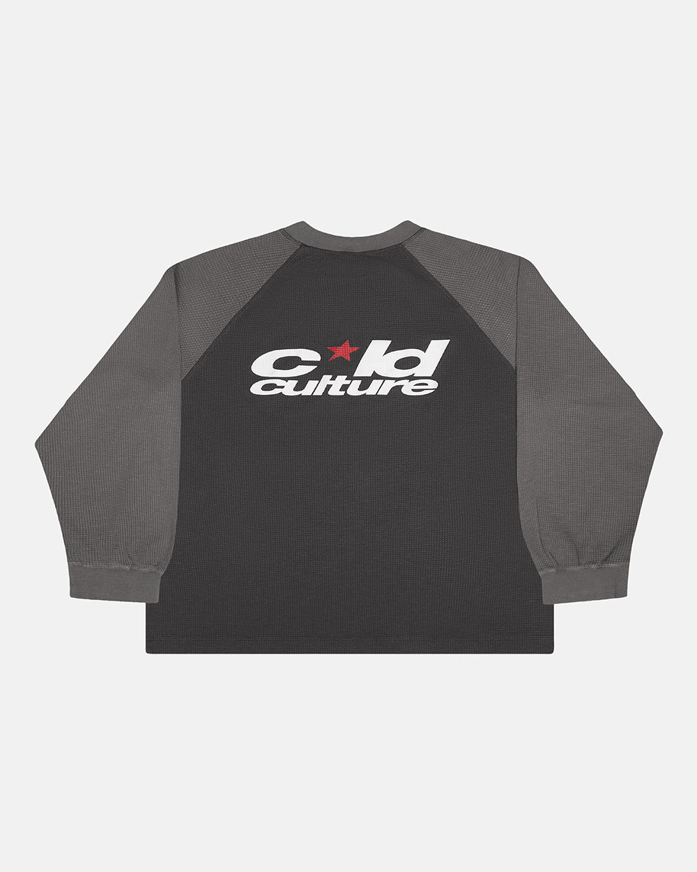 RANGLAN BICOLOR THERMAL LONGSLEEVE BLACK - black raglan longsleeve tee, back view - Cold Culture #packshot