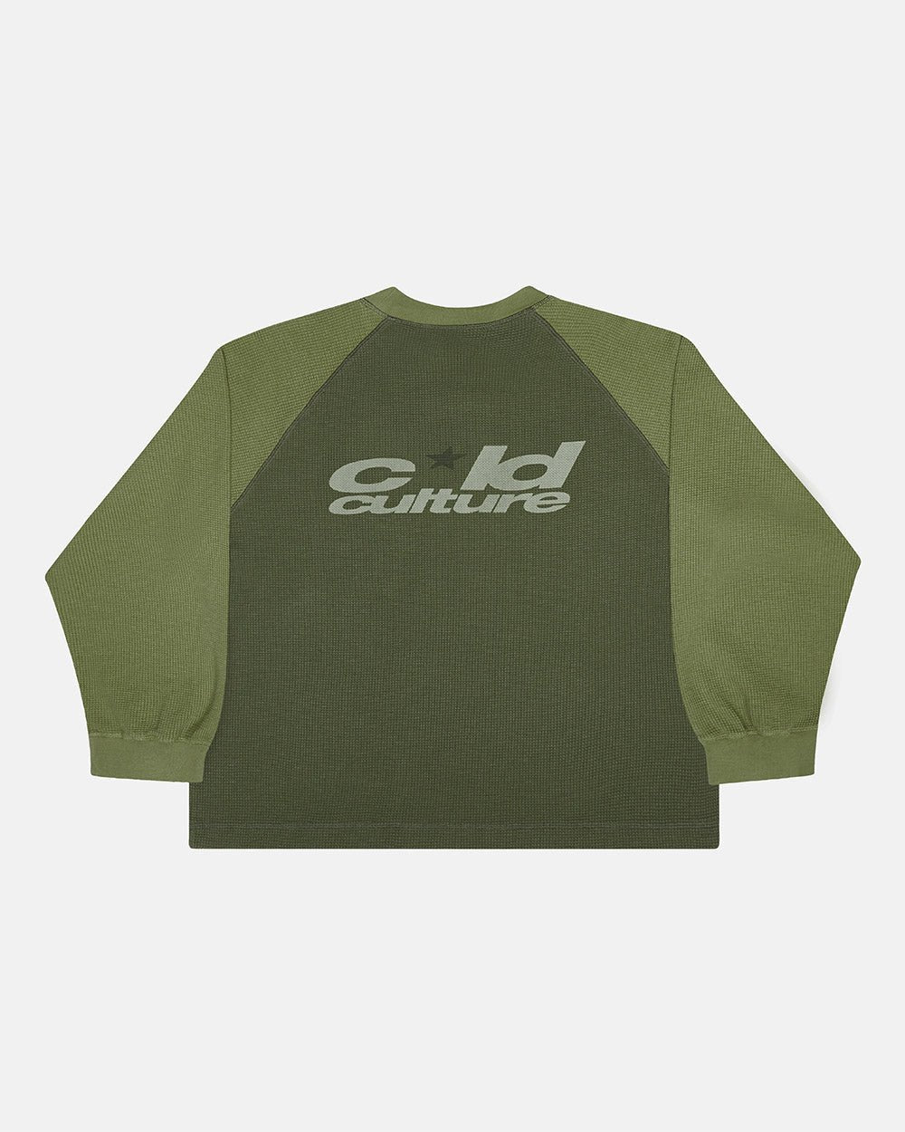 RANGLAN BICOLOR THERMAL LONGSLEEVE GREEN - green bicolor longsleeve tee, back view - Cold Culture #packshot