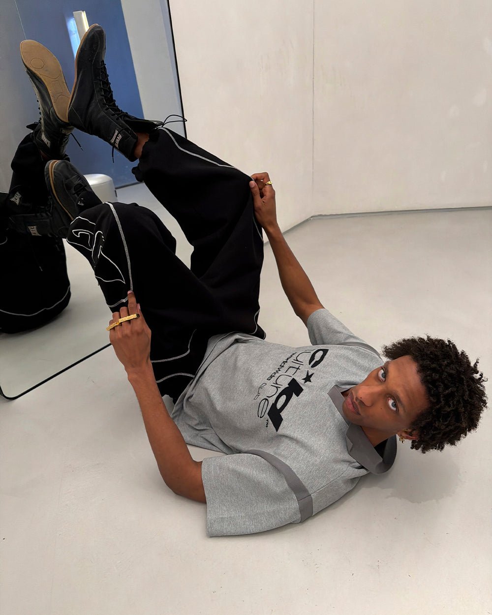 RAW CITY POLO GREY - heather grey polo shirt, street style shot - Cold Culture