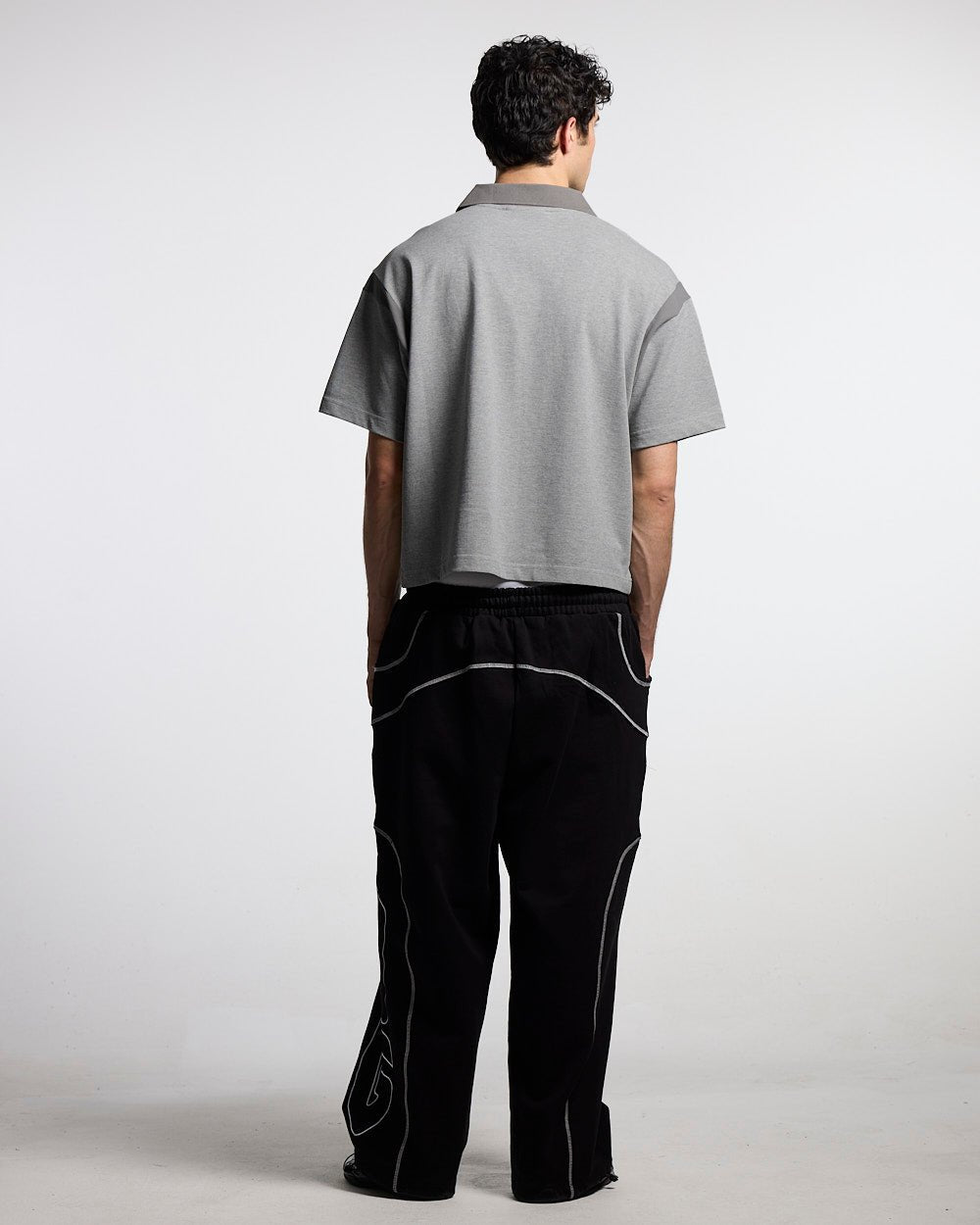 RAW CITY POLO GREY - heather grey polo shirt, back view on male model - Cold Culture #man