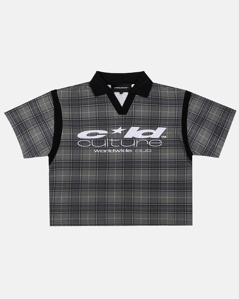 RAW CITY POLO TARTAN - grey tartan polo shirt, front view - Cold Culture #packshot