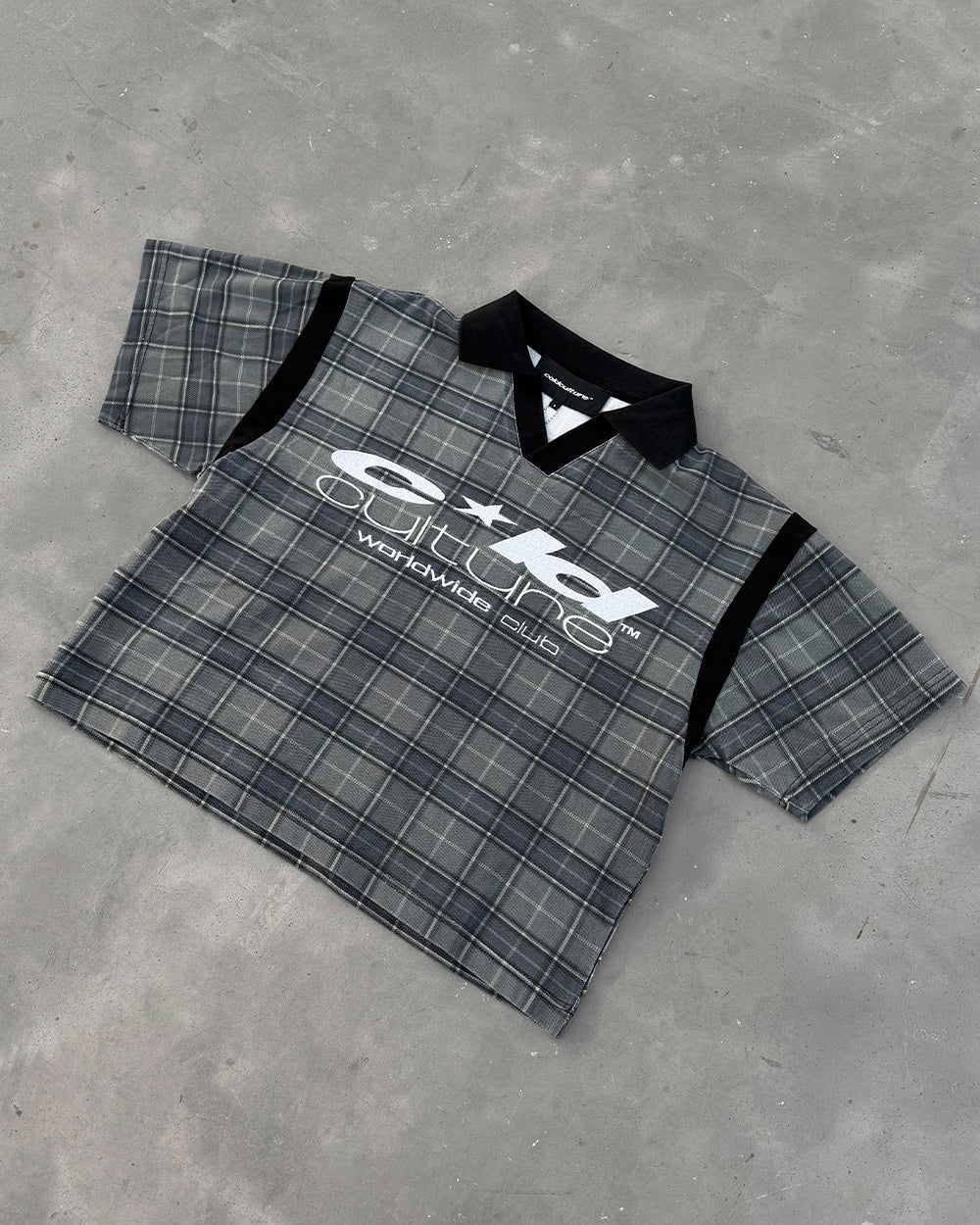 RAW CITY POLO TARTAN - grey tartan polo shirt, flat lay - Cold Culture
