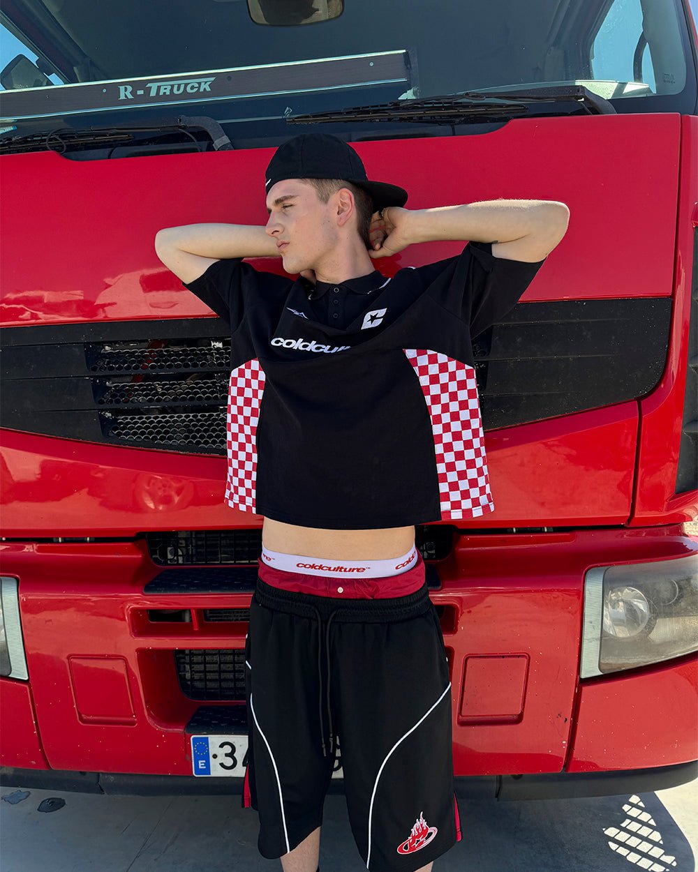 RED CHESS POLO TSHIRT BLACK - black checkered polo shirt, street style shot - Cold Culture #woman