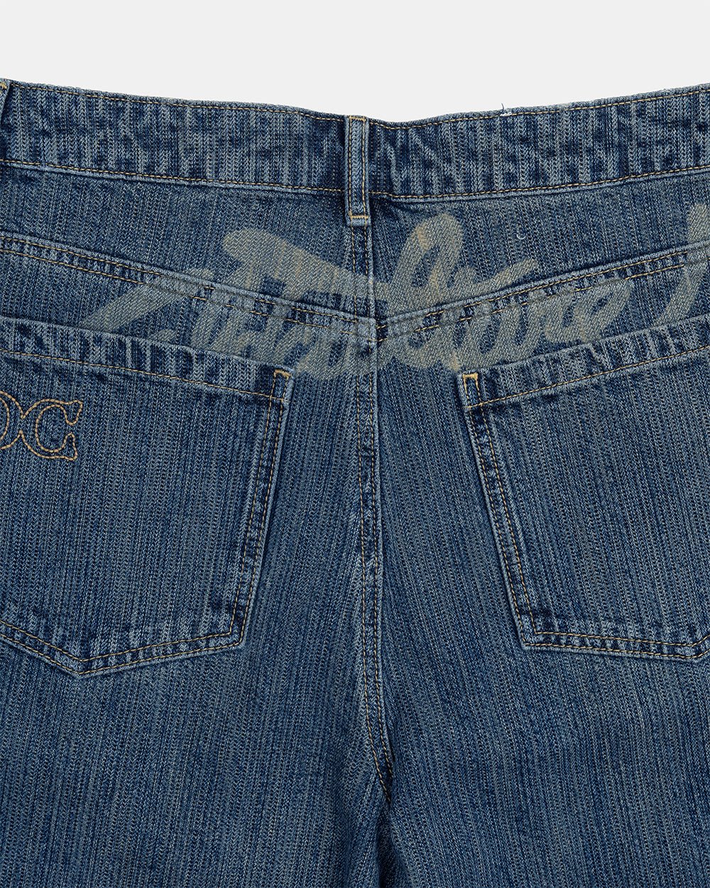 RELIC SHORTS DARK BLUE - washed blue denim shorts, detail close-up - Cold Culture