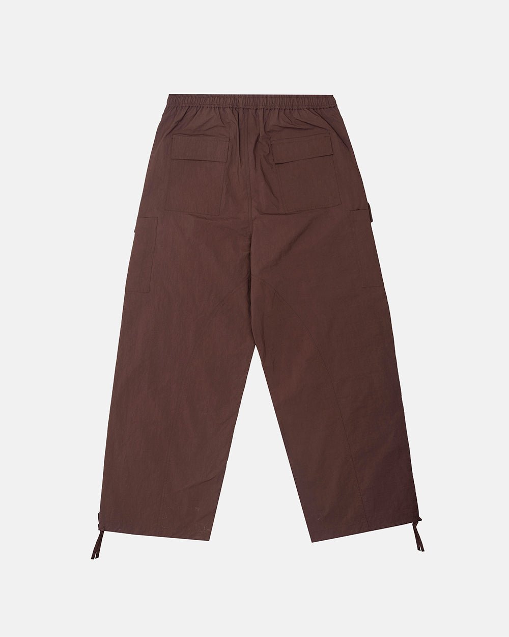 RESERVED CARGO PANTS BROWN - brown nylon cargo pants, back view - Cold Culture #packshot
