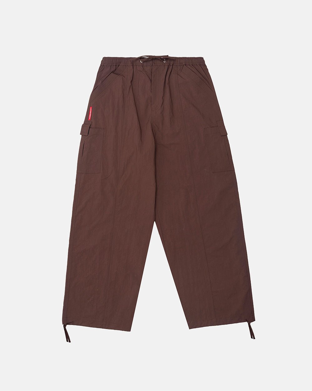 RESERVED CARGO PANTS BROWN - brown nylon cargo pants, front view - Cold Culture #packshot