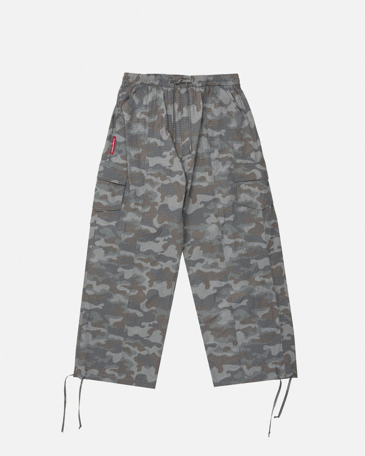 RESERVED CARGO PANTS CAMO - grey camo cargo pants, front view - Cold Culture #packshot