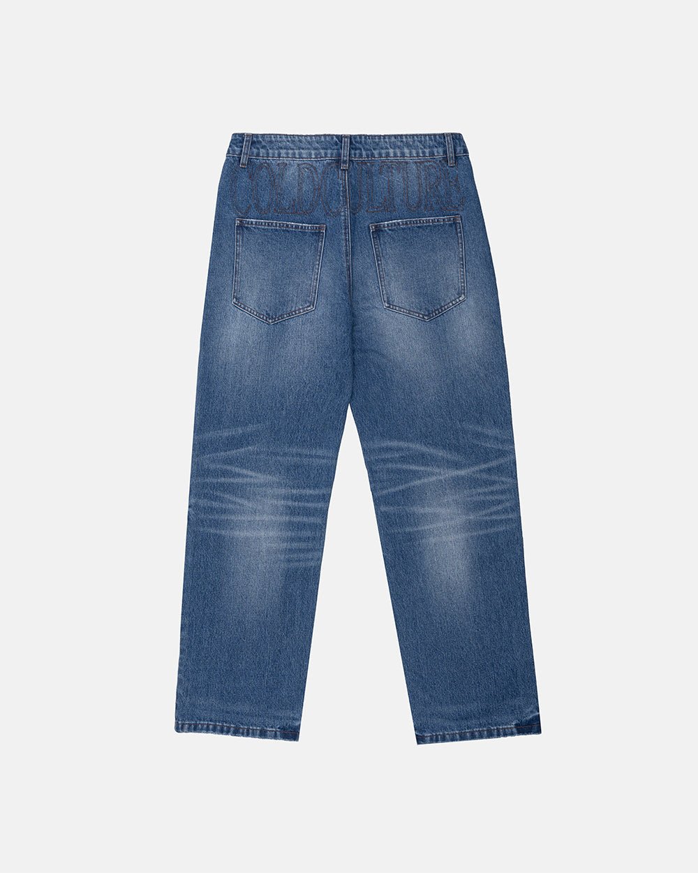 REVERSED V1 REGULAR PANTS MEDIUM DENIM - medium blue denim pants, back view - Cold Culture #packshot