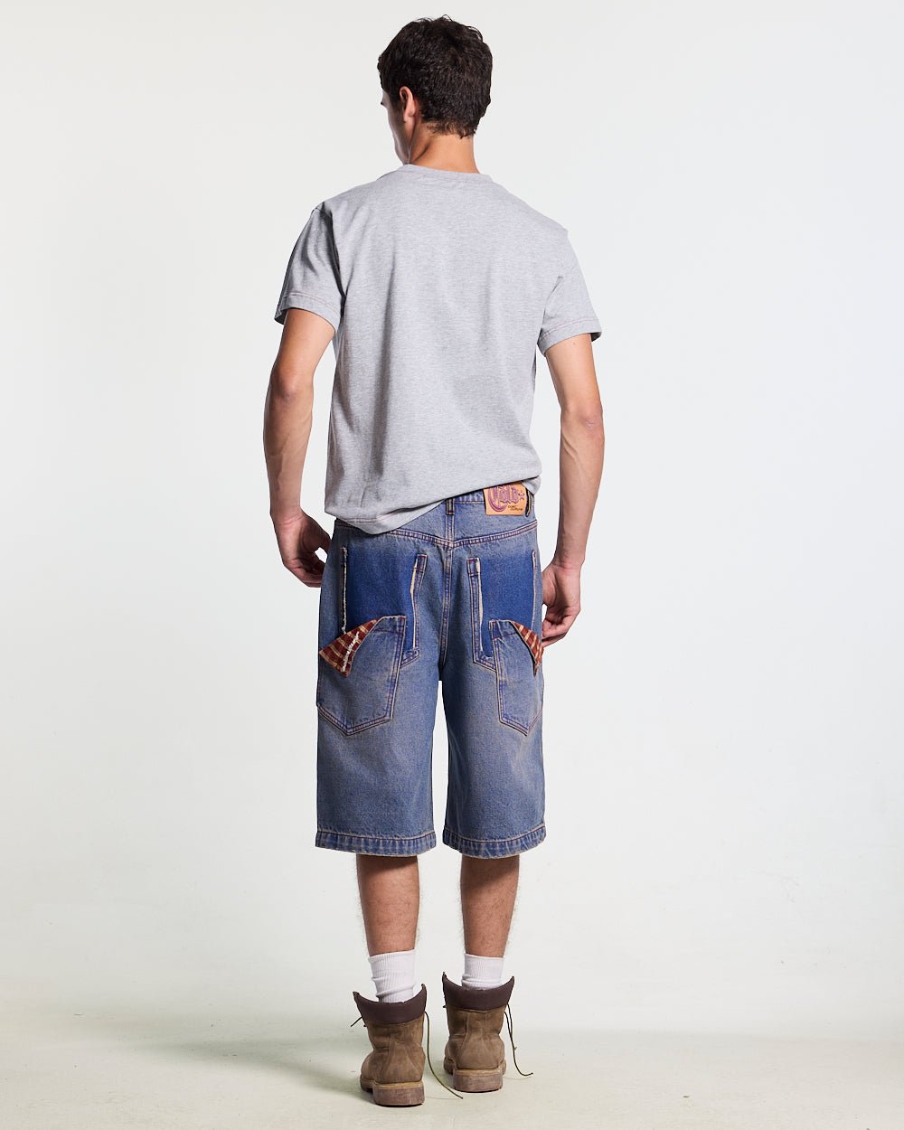 REVIVAL V2 SHORTS MEDIUM DENIM - blue washed denim shorts, back view on male model - Cold Culture #man