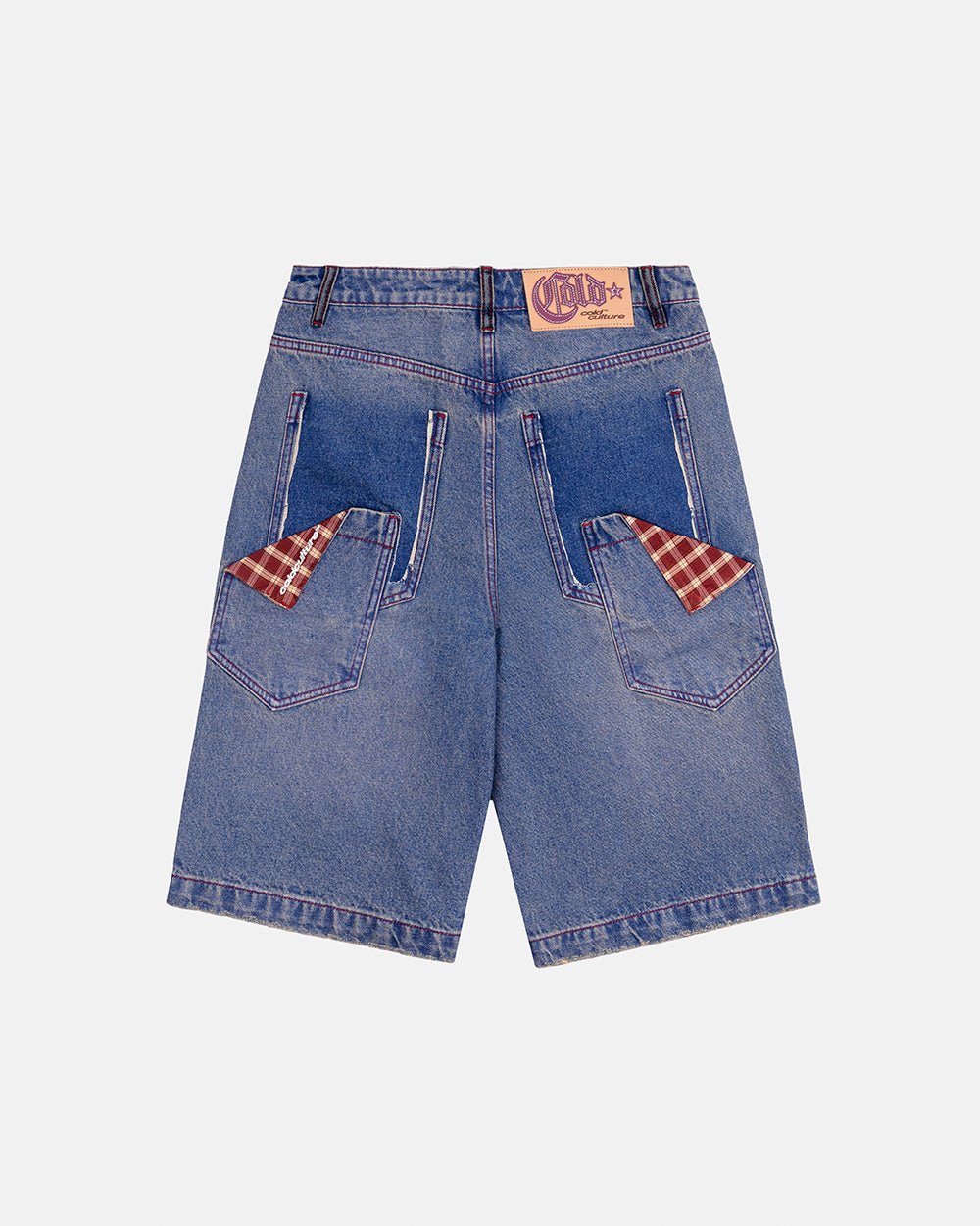 REVIVAL V2 SHORTS MEDIUM DENIM - blue washed denim shorts, back view - Cold Culture #packshot