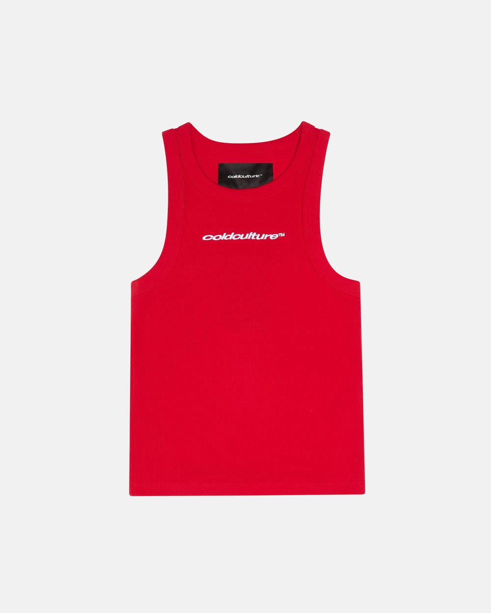 RIB TANK TOP RED - red ribbed tank top, front view - Cold Culture #packshot