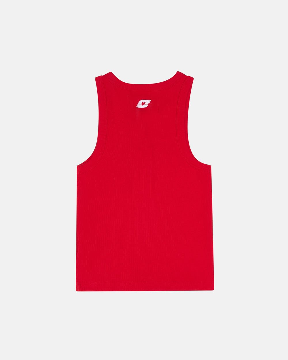 RIB TANK TOP RED - red ribbed tank top, back view - Cold Culture #packshot