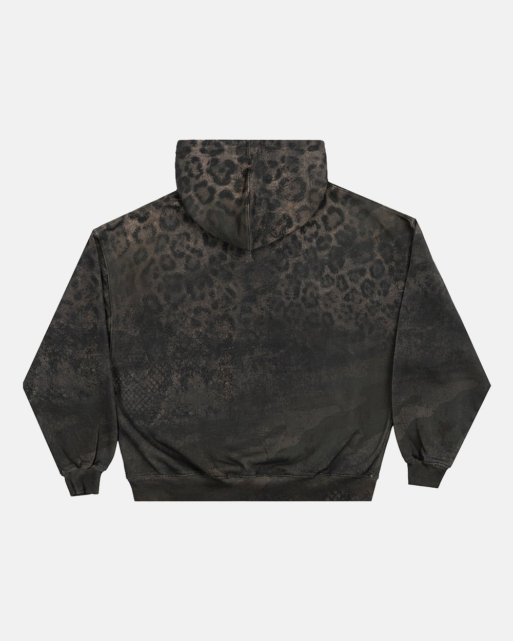 RICH FARMER HOODIE DARK GREY - dark grey leopard print hoodie, back view - Cold Culture #packshot