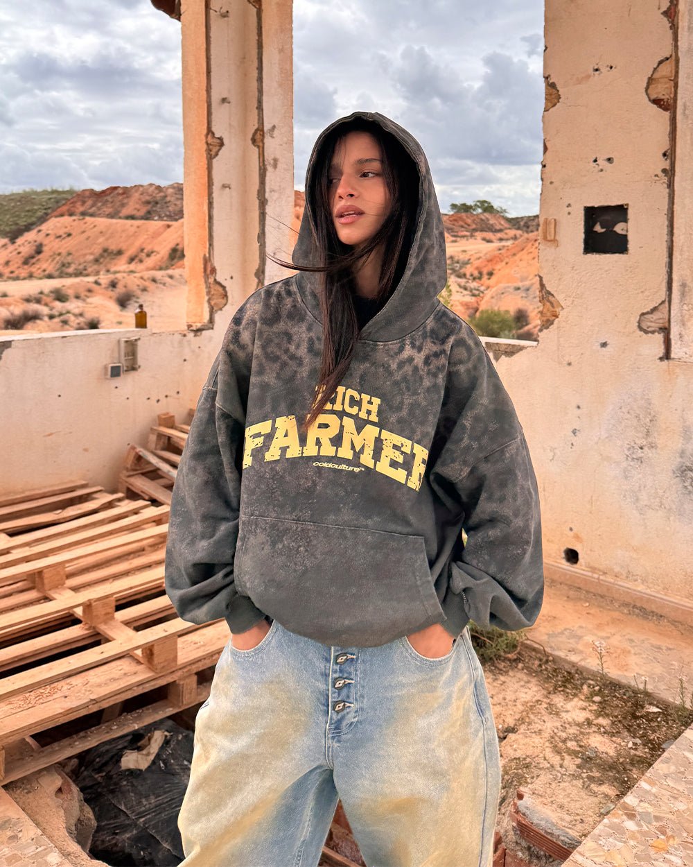 RICH FARMER HOODIE DARK GREY - dark grey leopard print hoodie, street style shot - Cold Culture #woman