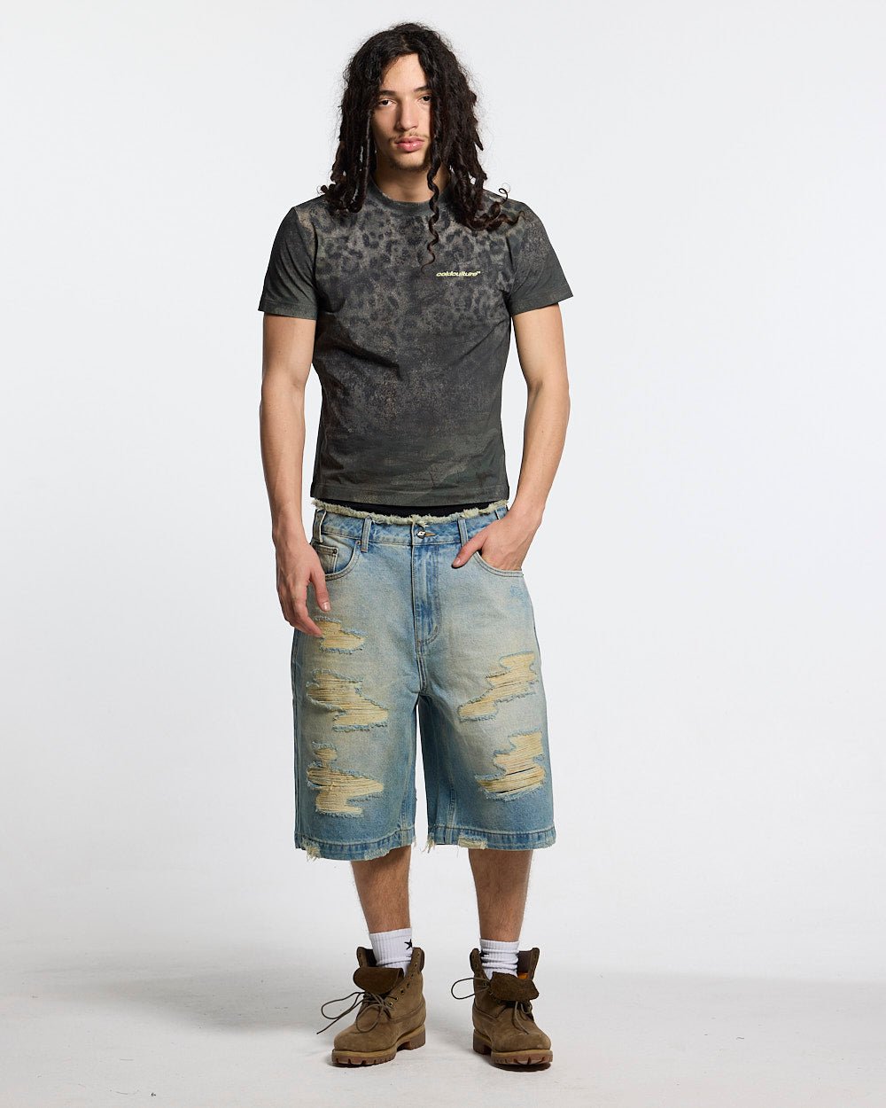 RICH FARMER TEE LEOPARD - washed leopard print tee, front view on male model - Cold Culture #man