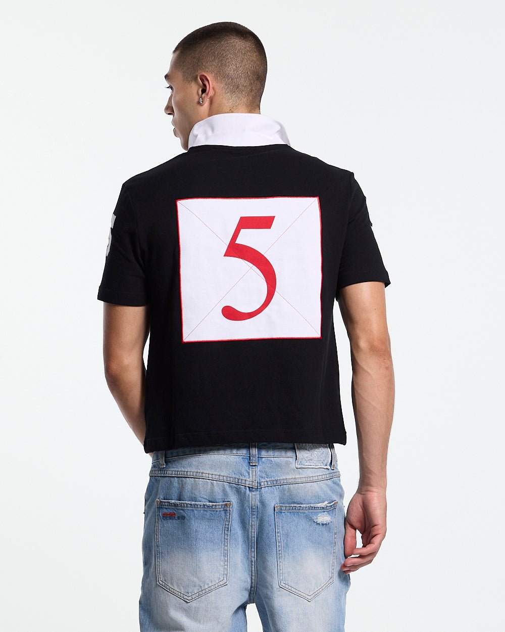RIDING CLUB POLO BLACK - black embroidered polo shirt, back view on male model - Cold Culture #man