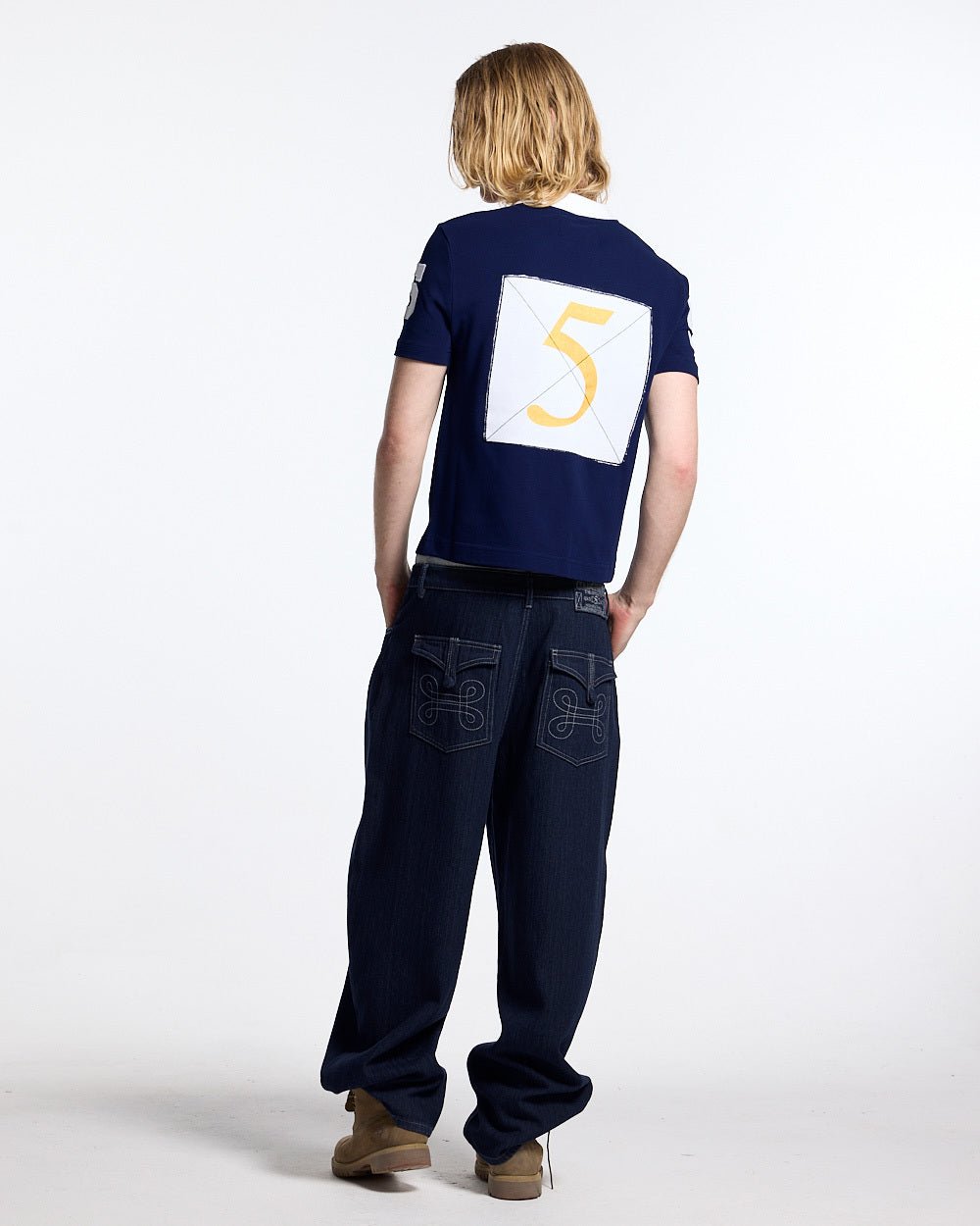 RIDING CLUB POLO NAVY - navy embroidered polo shirt, back view on male model - Cold Culture #man