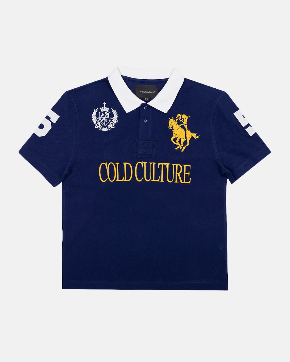 RIDING CLUB POLO NAVY - navy embroidered polo shirt, front view - Cold Culture #packshot