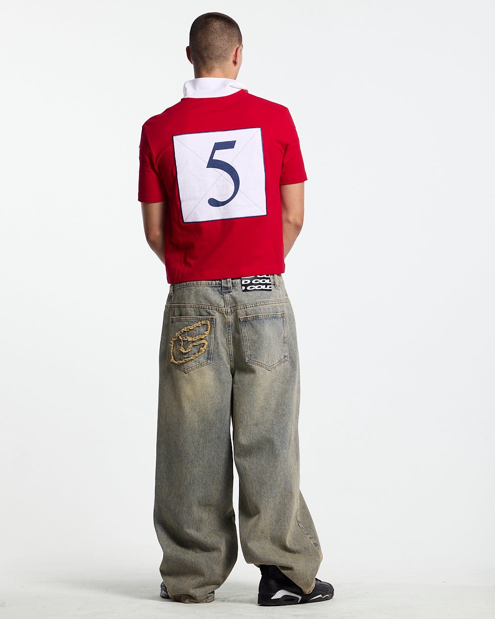 RIDING CLUB POLO RED - red embroidered polo shirt, back view on male model - Cold Culture #man