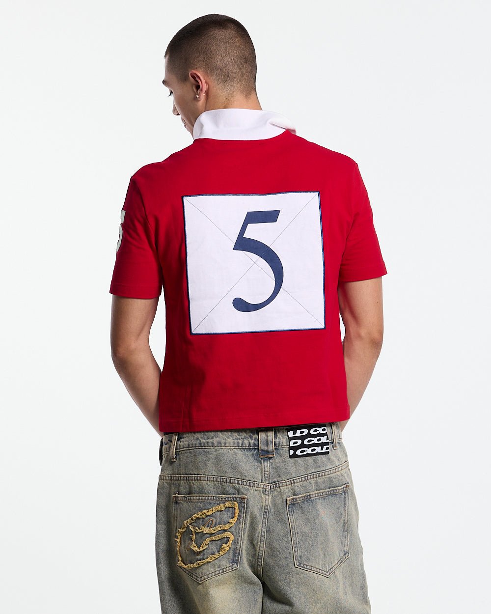RIDING CLUB POLO RED - red embroidered polo shirt, back view on male model - Cold Culture #man