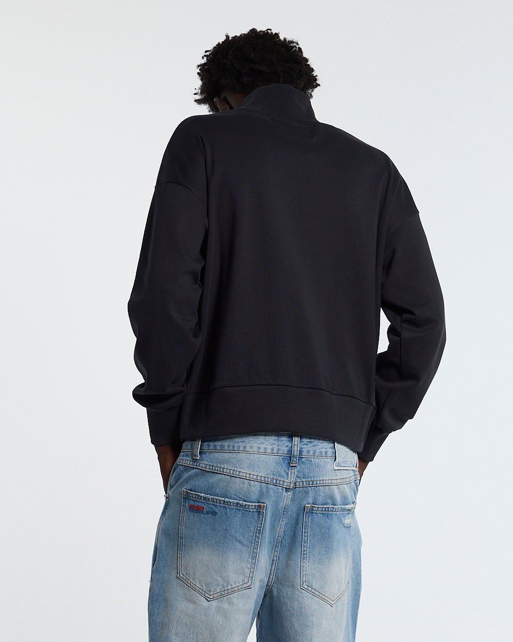 RIDING CLUB QUARTER ZIP DARK GREY - dark grey quarter zip sweater, back view on male model - Cold Culture #man