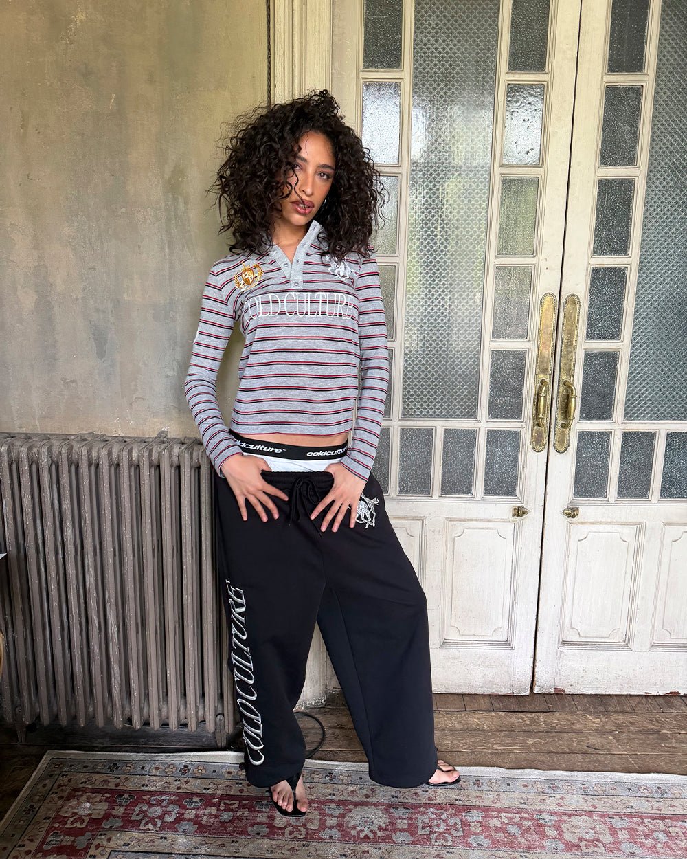 RIDING CLUB SWEATPANTS BLACK - black embroidered sweatpants, street style shot - Cold Culture #woman