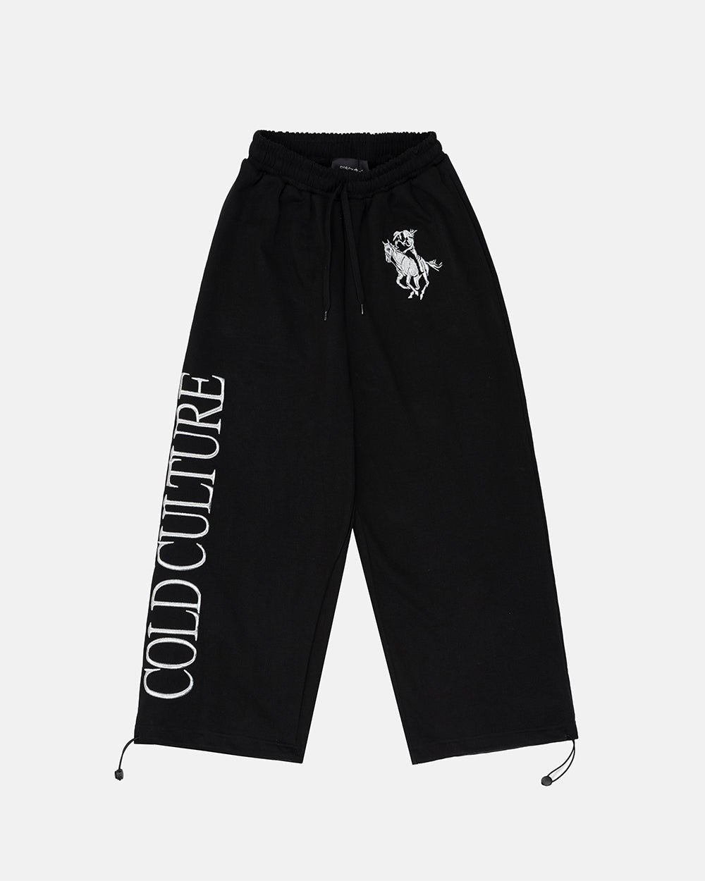 RIDING CLUB SWEATPANTS BLACK - black embroidered sweatpants, front view - Cold Culture #packshot