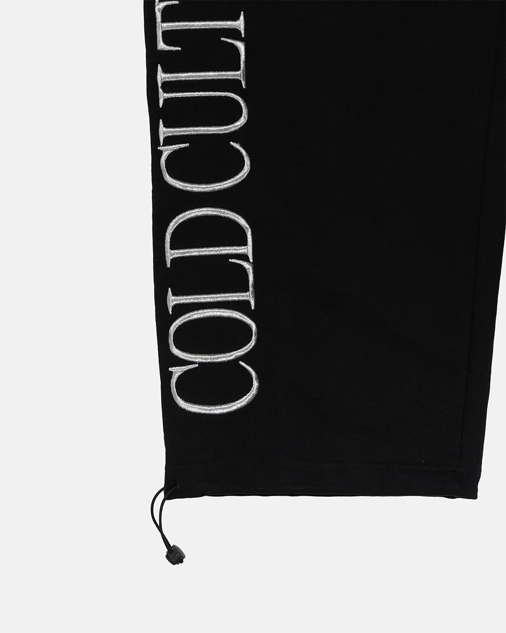 RIDING CLUB SWEATPANTS BLACK - black embroidered sweatpants, detail close-up - Cold Culture