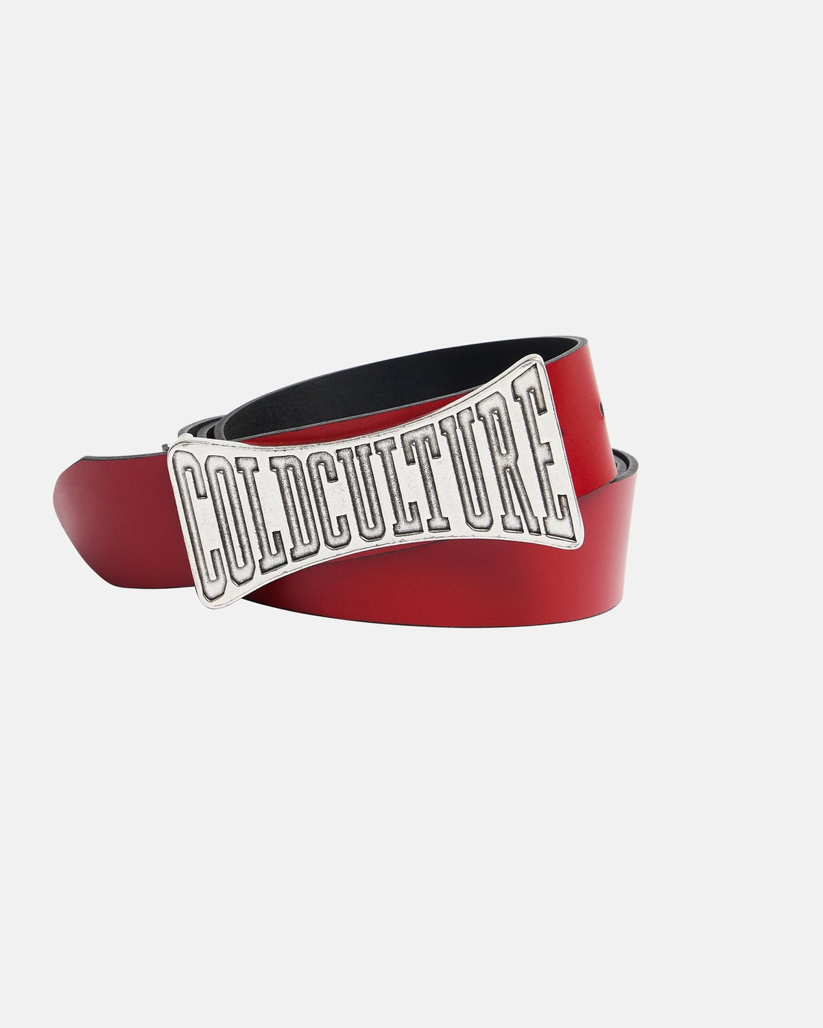 RING BELT RED - red leather belt, front view - Cold Culture #packshot