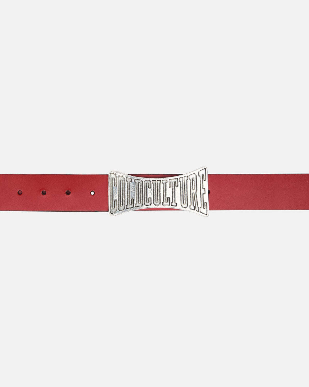 RING BELT RED - red leather belt, detail close-up - Cold Culture
