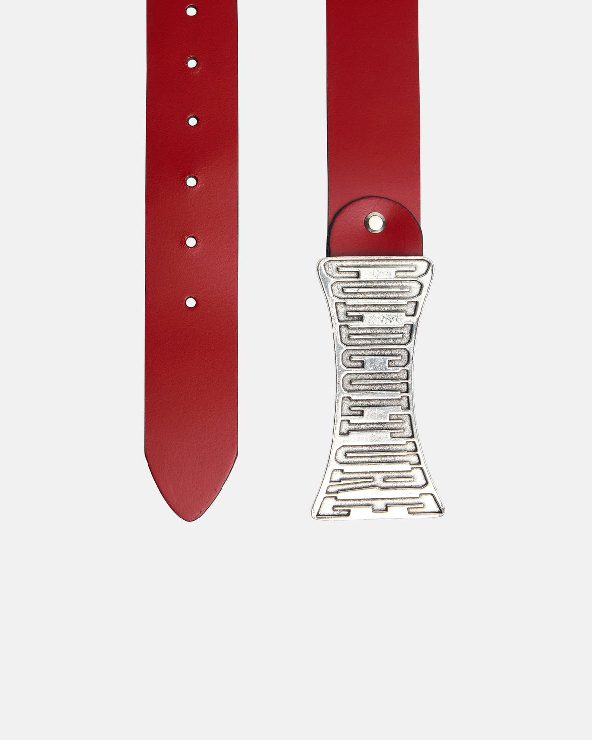 RING BELT RED - red leather belt, detail close-up - Cold Culture