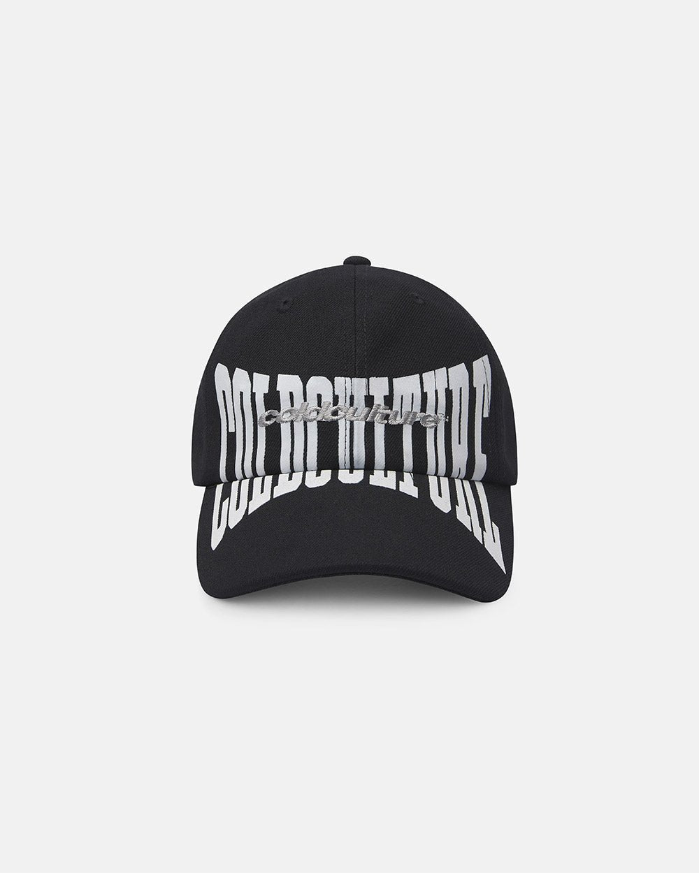 RIOT CAP BLACK - black logo print cap, front view - Cold Culture #packshot