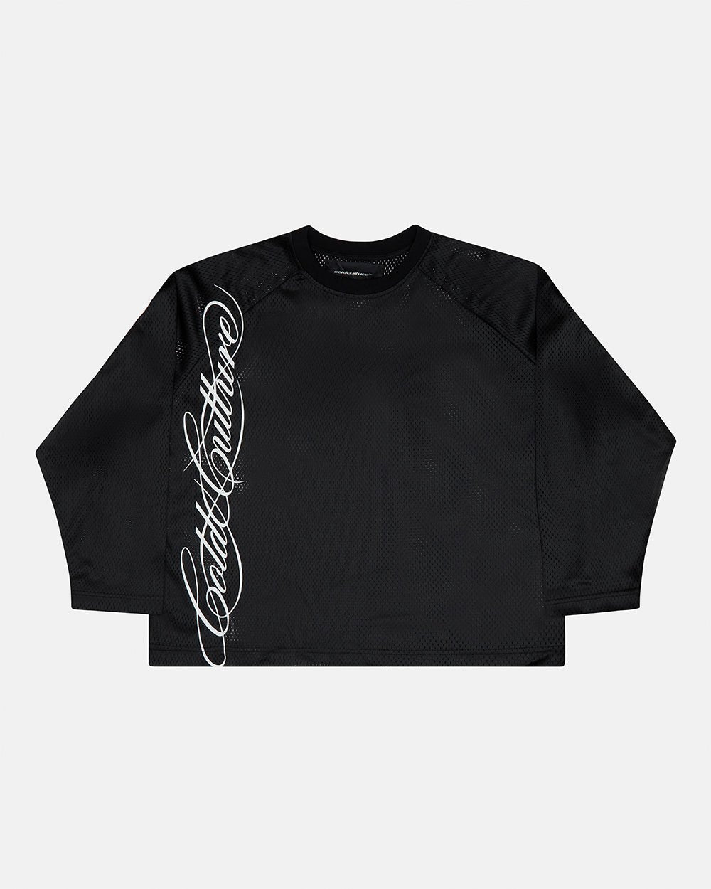 RIOT MESH LONGSLEEVE BLACK - black mesh longsleeve tee, front view - Cold Culture #packshot