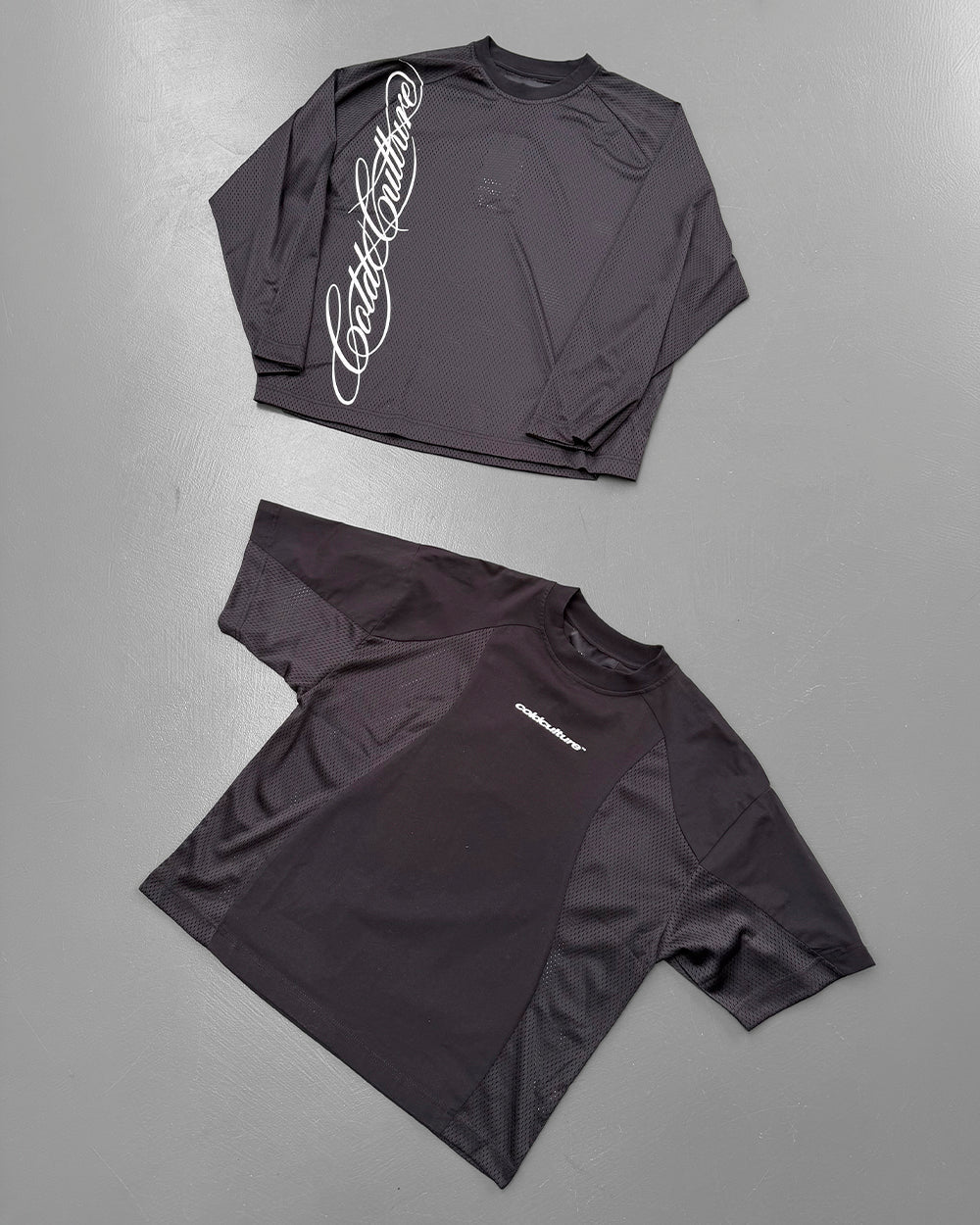 RIOT MESH LONGSLEEVE BLACK - black mesh longsleeve tee, flat lay - Cold Culture