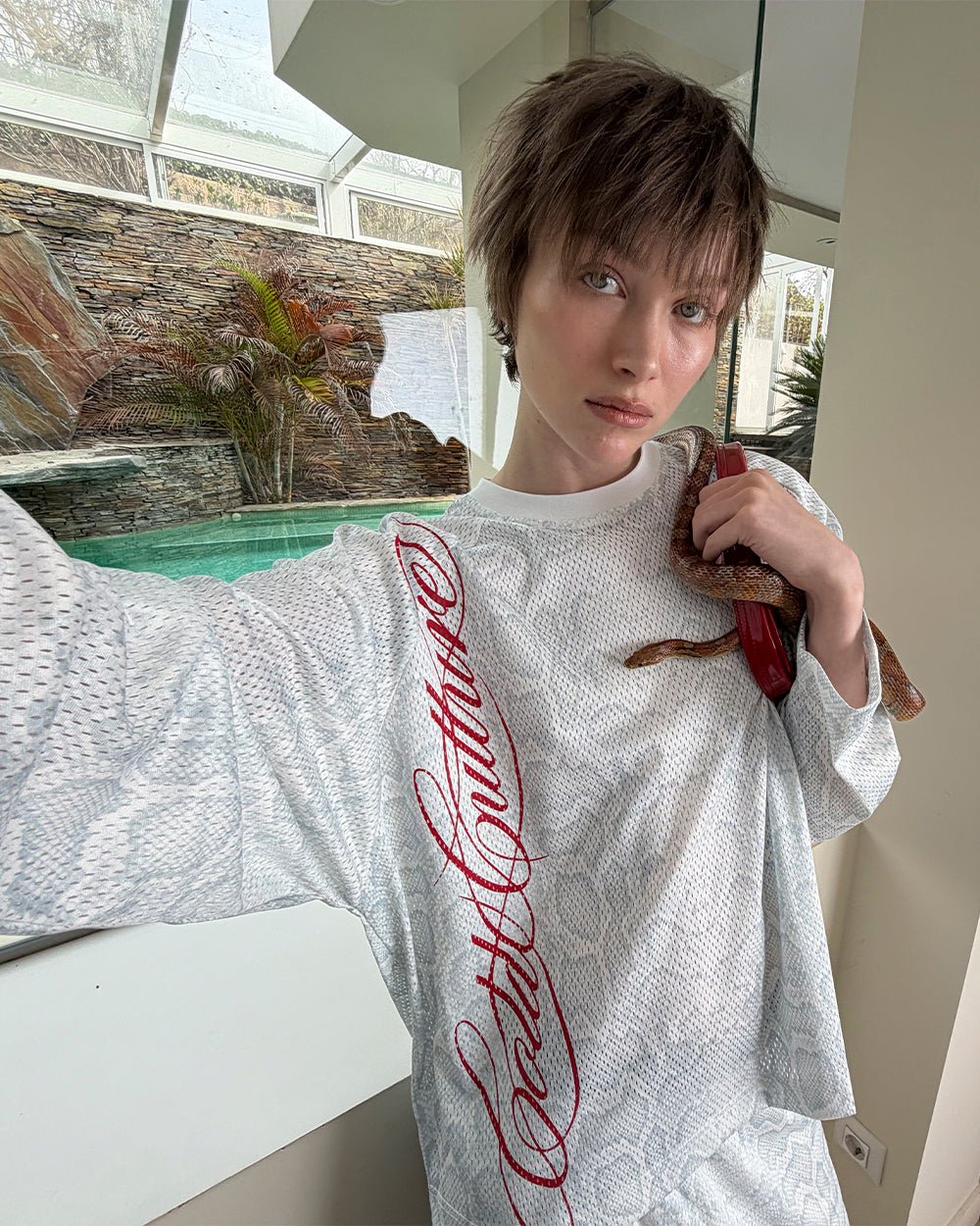 RIOT MESH LONGSLEEVE WHITE - white mesh longsleeve tee, street style shot - Cold Culture #woman