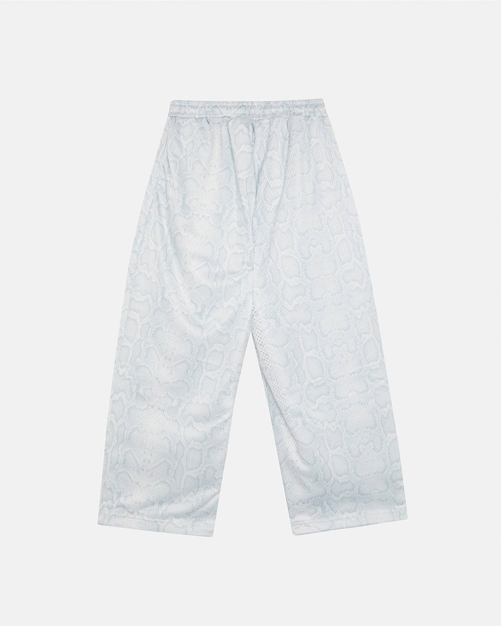 RIOT MESH SWEATPANTS WHITE - white snakeskin print sweatpants, back view - Cold Culture #packshot