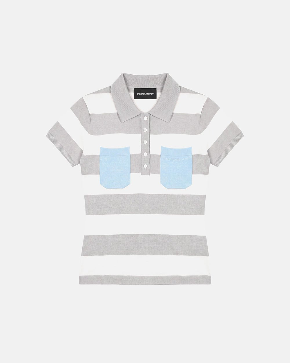 RIVETED STRIPE POLO KNIT WOMAN GREY - Cold Culture #packshot