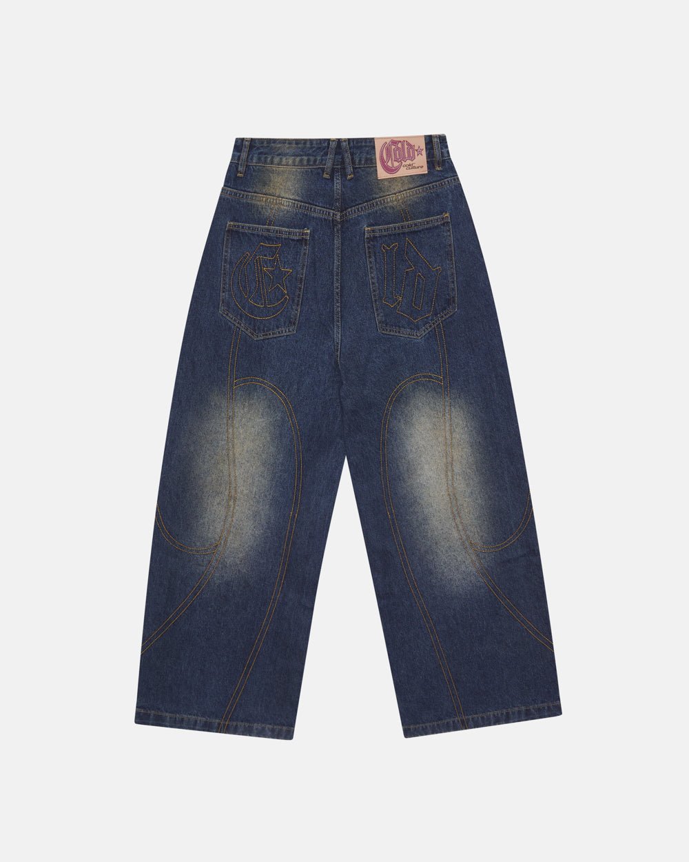 ROCKSTAR V2 PANTS DENIM - washed blue denim pants, back view - Cold Culture #packshot