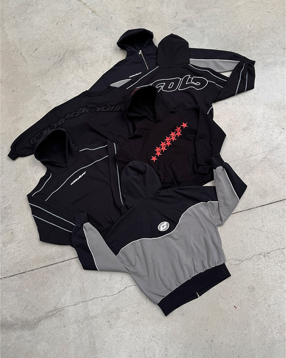 ROLLER HOODIE BLACK - black oversized hoodie, flat lay with matching pieces - Cold Culture