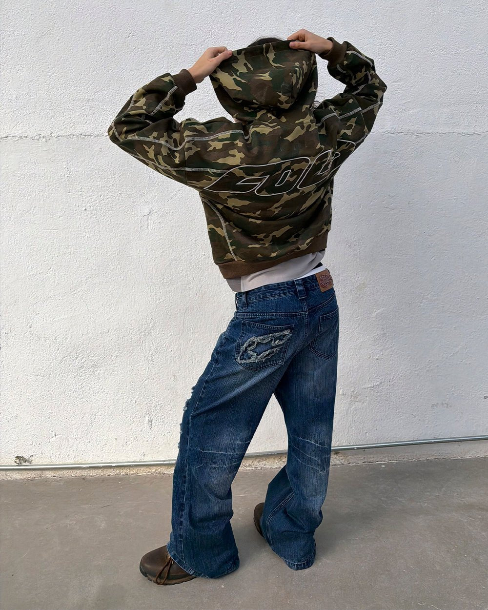 ROLLER HOODIE CAMO GREEN - green camo hoodie, street style shot - Cold Culture