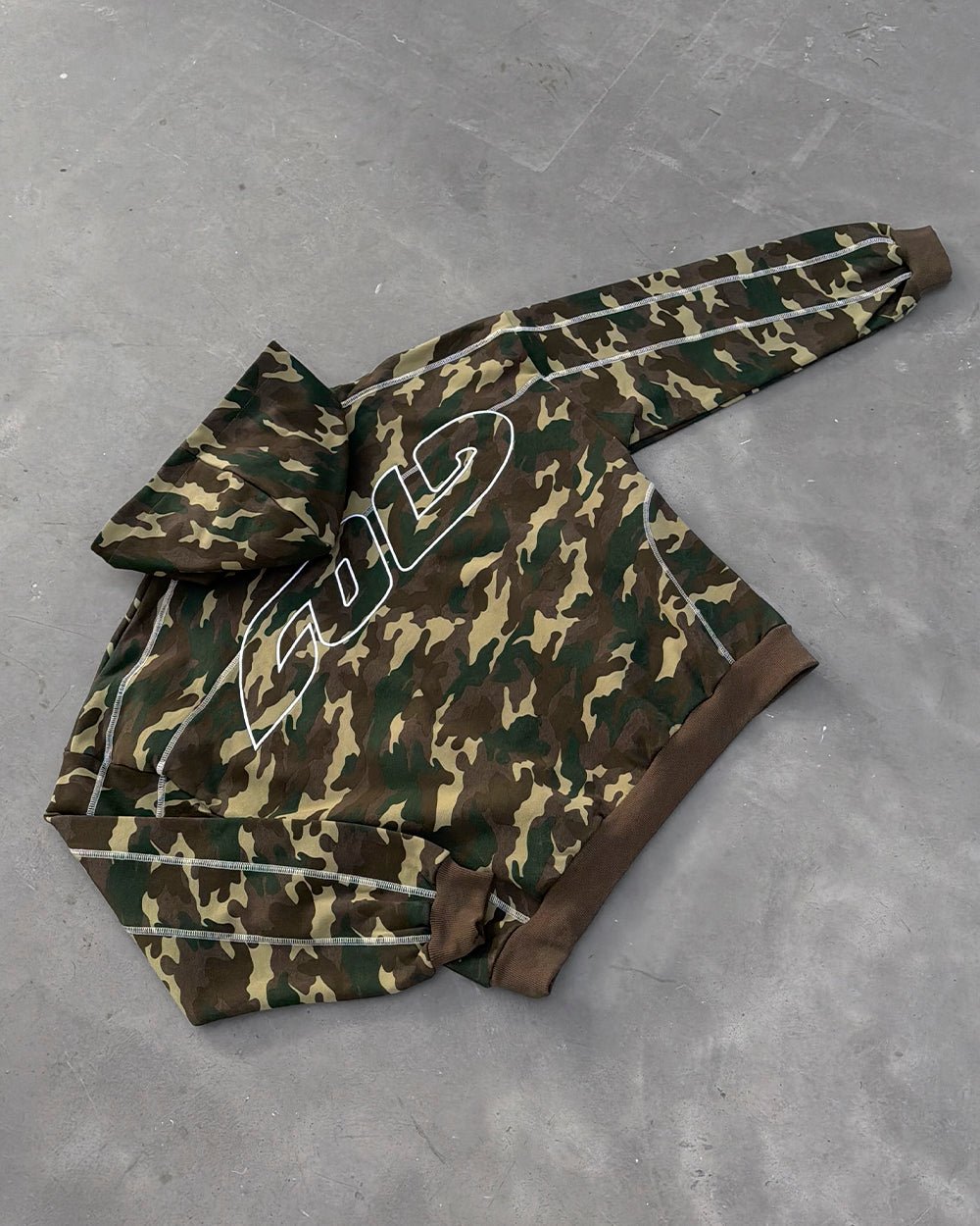 ROLLER HOODIE CAMO GREEN - green camo hoodie, flat lay - Cold Culture