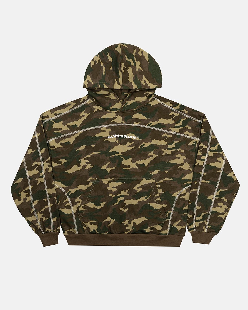 ROLLER HOODIE CAMO GREEN - green camo hoodie, front view - Cold Culture #packshot