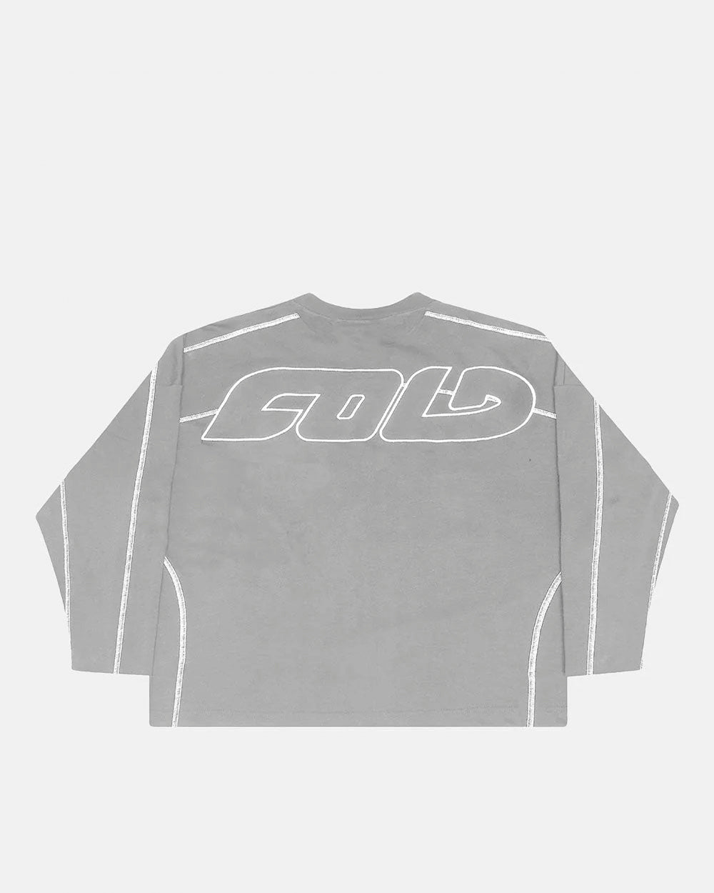 ROLLER LONGSLEEVE TEE GREY - grey contrast stitch longsleeve tee, back view - Cold Culture #packshot