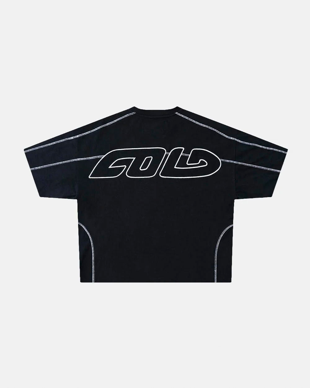 ROLLER TEE BLACK - black contrast stitch boxy tee, back view - Cold Culture #packshot