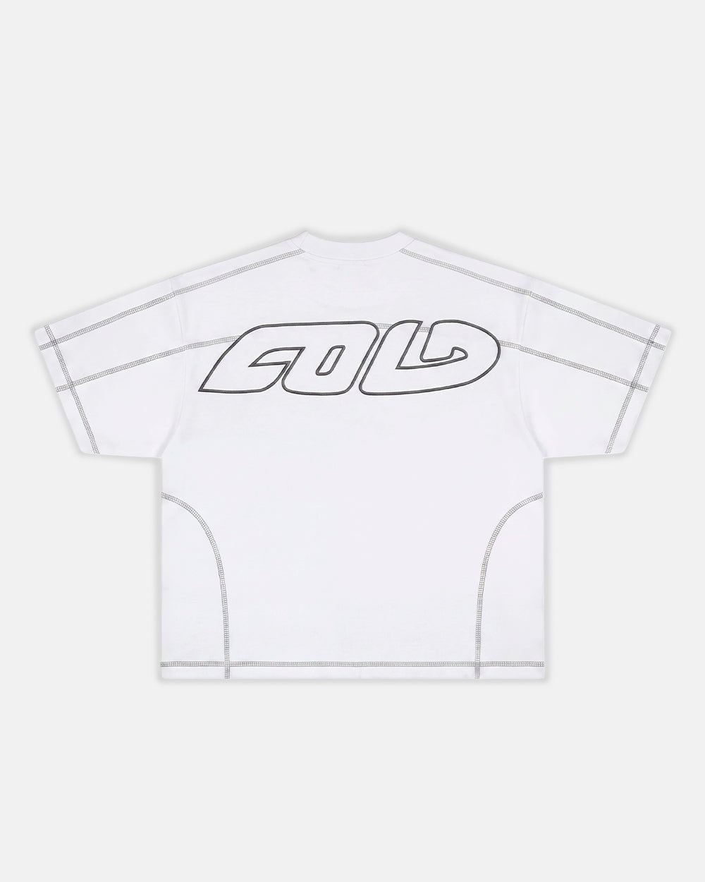 ROLLER TEE WHITE - white contrast stitch tee, back view - Cold Culture #packshot