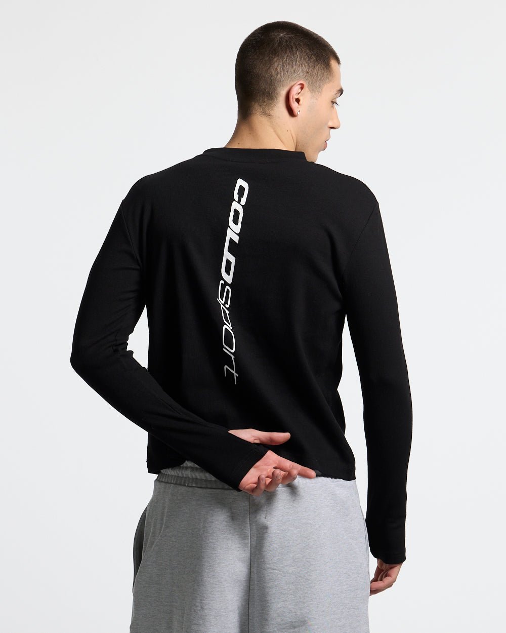 RUN CLUB LONGSLEEVE BLACK - black longsleeve tee, back view on male model - Cold Culture #man