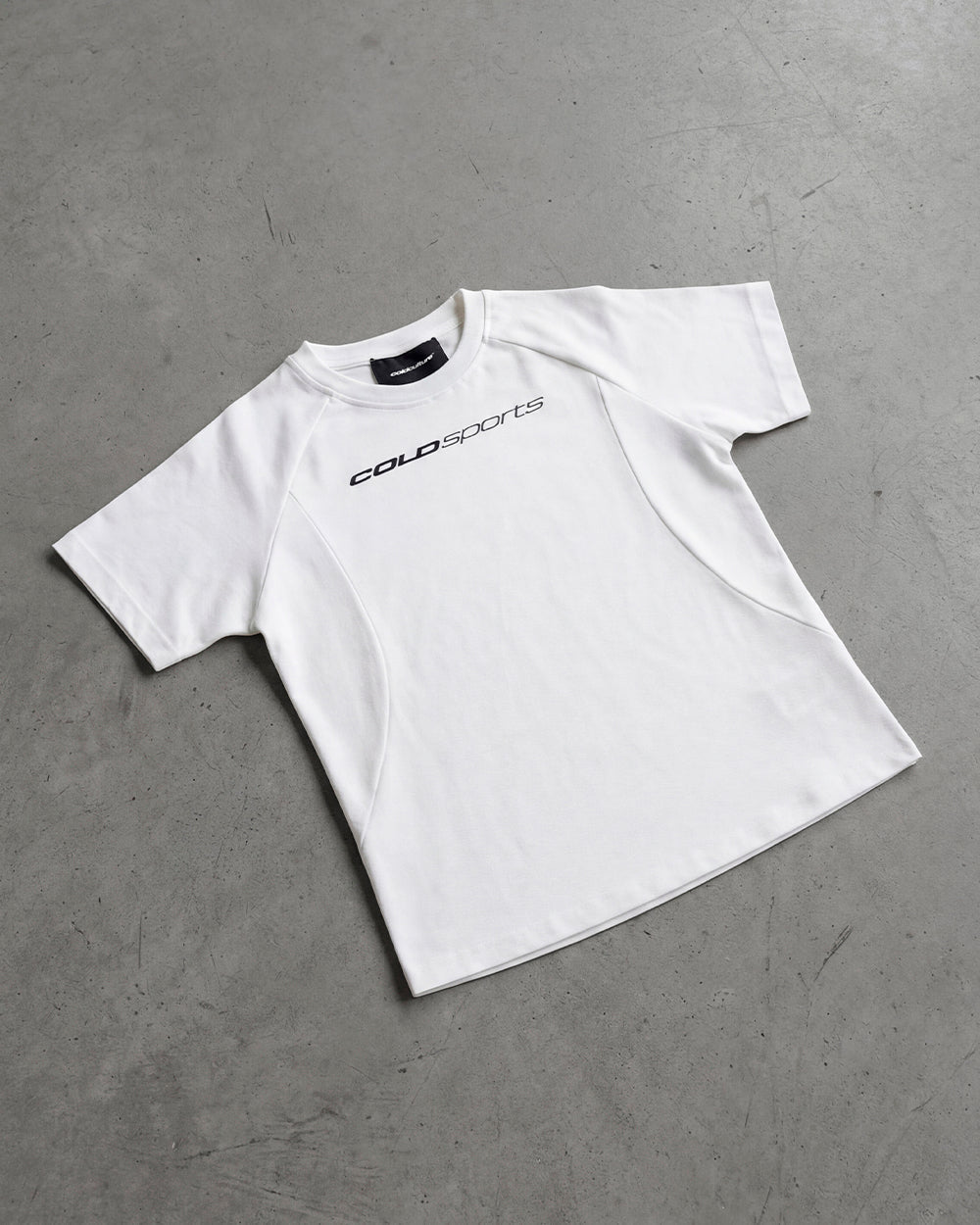 RUN CLUB TEE WHITE - white fitted sport tee, flat lay - Cold Culture