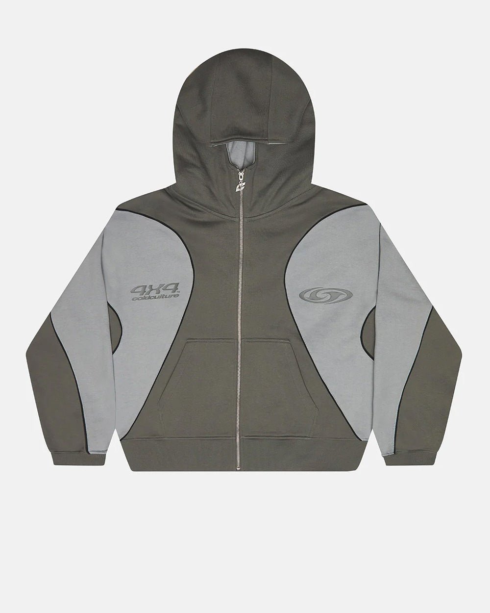 RUSH ZIPPER HOODIE GREY - grey two-tone zip-up hoodie, front view - Cold Culture #packshot